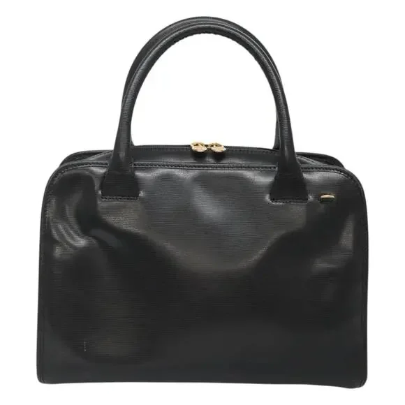 CELINE Hand Bag Leather Black Gold
